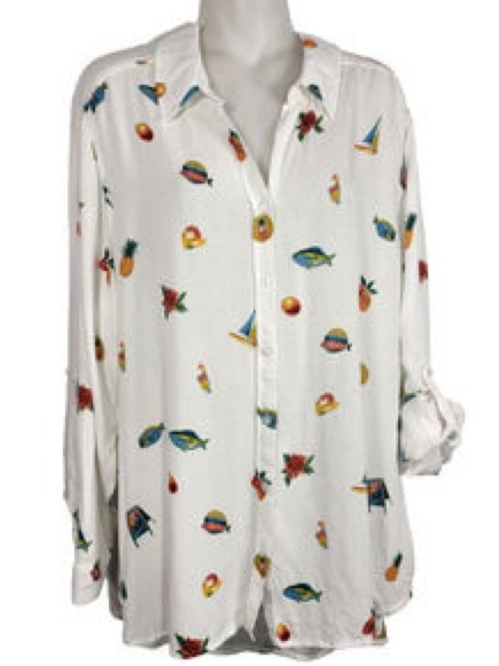Jane and Delancey button down nautical fruit print shirt size 1X